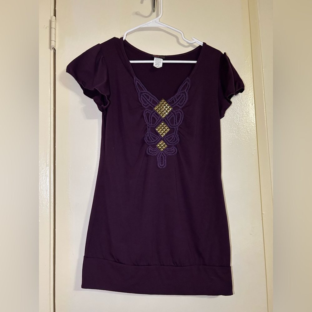 Agenda Deep Plum Blouse with Gold Accents